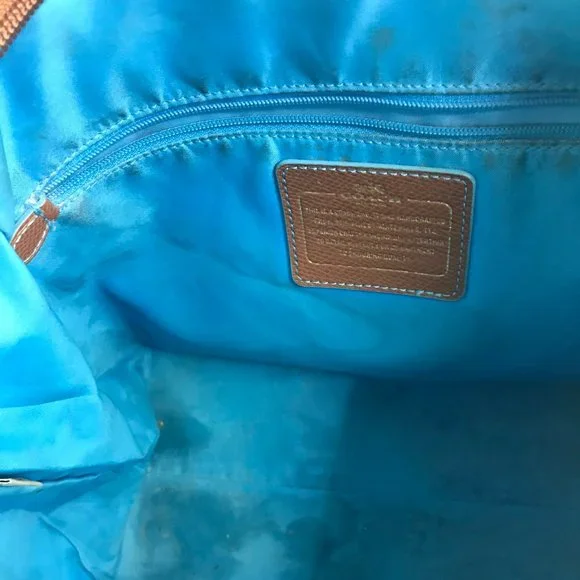 COACH Large Blue Brown Fabric Shoppers Tote - Picture 8 of 8